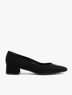 Schwarze Velours-Pumps mit Verzierung am unteren Schaft