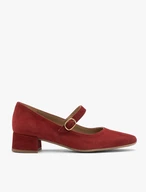 Kastanienbraune niedrighackige Pumps