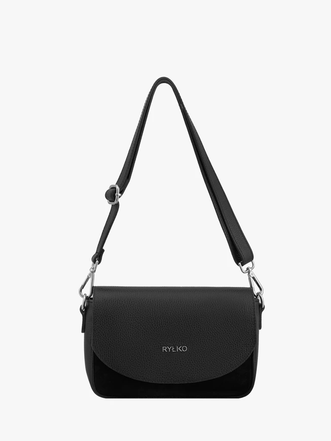 Schwarze klassische Handtasche aus Leder und Velours