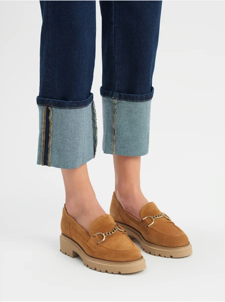 Ginger loafers with copper ornament