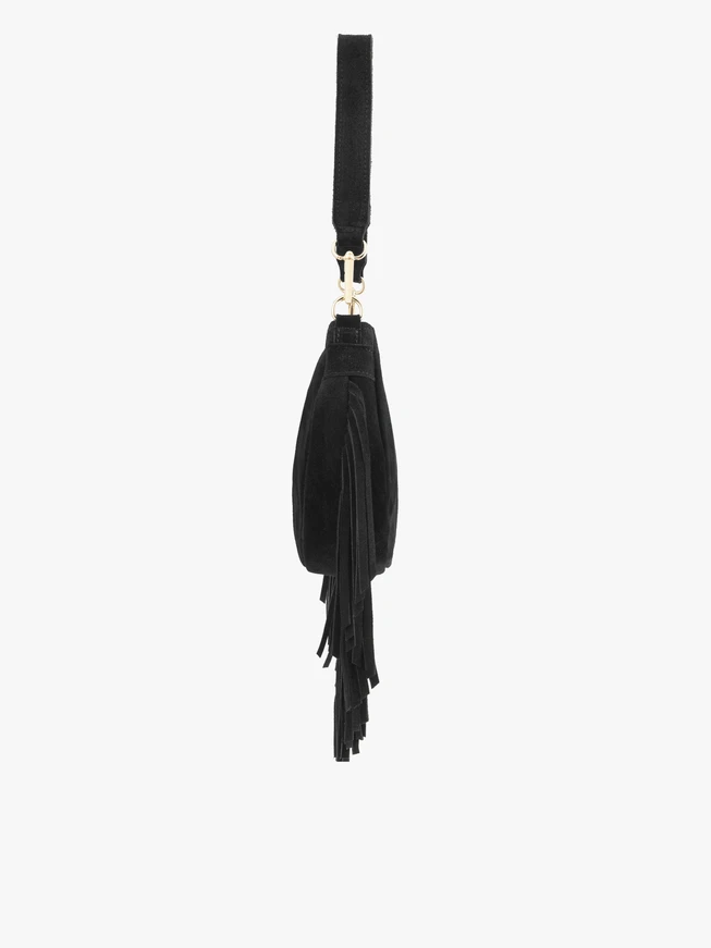 Schwarze Boho-Handtasche mit Quasten
