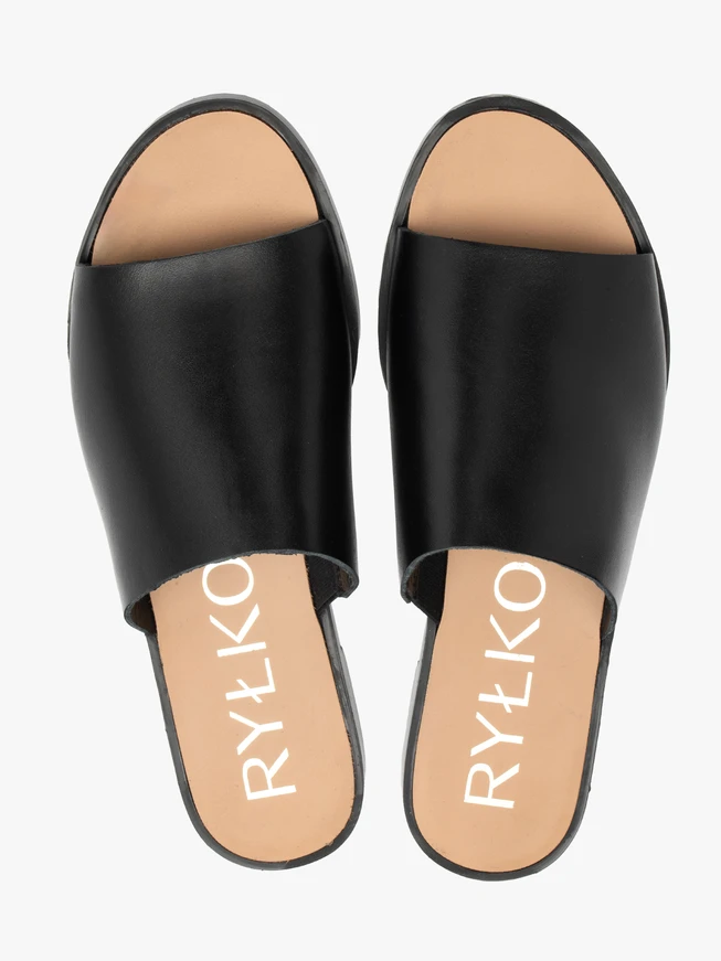 Schwarze minimalistische Flip-Flops aus genarbtem Leder