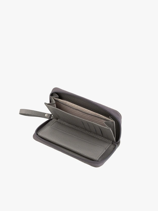 Portemonnaie aus grauem Leder und Velours