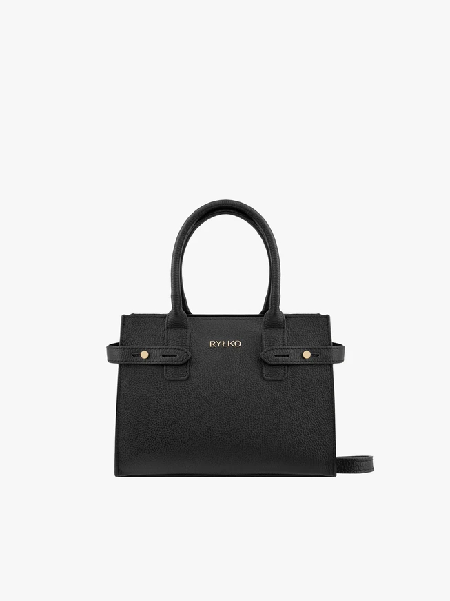 Schwarze Handtasche aus klassisch genarbtem Leder