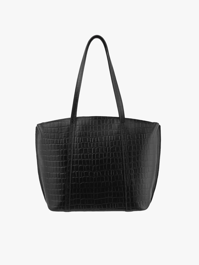 Schwarze Shopper-Tasche aus gemustertem Krokodilleder