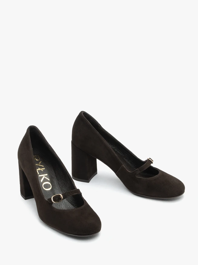 Braune Velours-Pumps mit Riemen