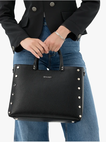 Schwarze große Handtasche mit Nieten