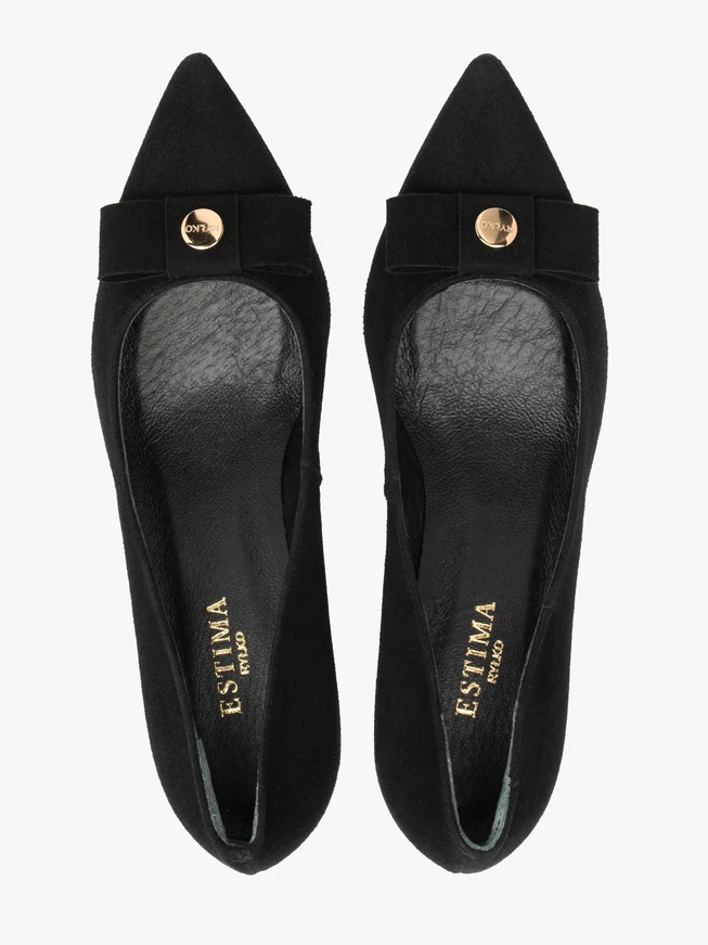Schwarze Velours-Pumps mit Verzierung
