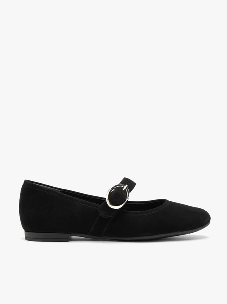 Black velvet leather ballet flats