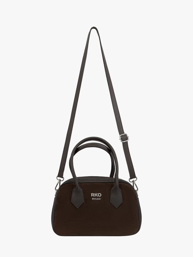 Kleine braune Bowlingtasche aus Veloursleder