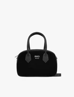 Kleine schwarze Handtasche aus Leder und Velours