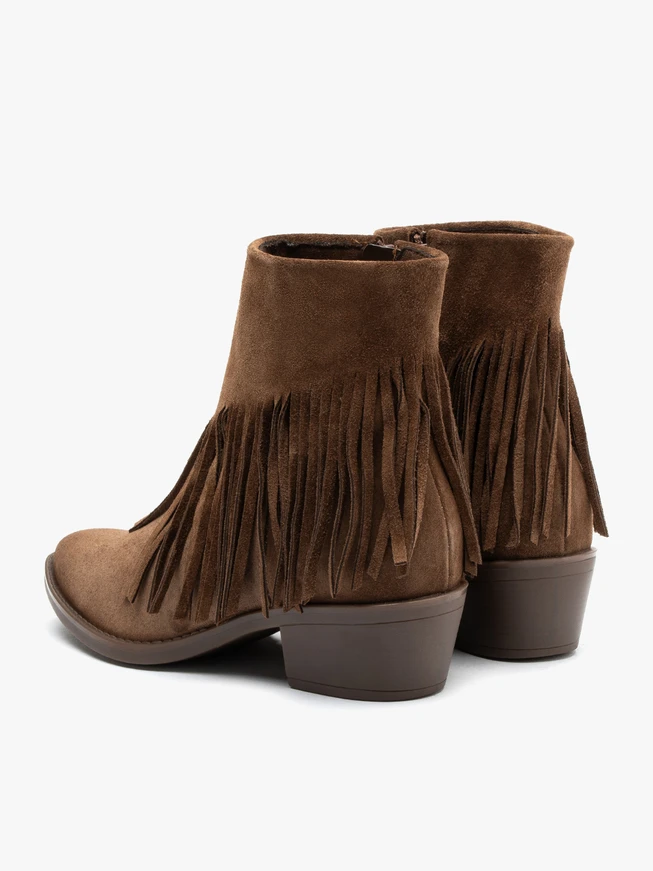 Braune Fransenstiefel aus Veloursleder