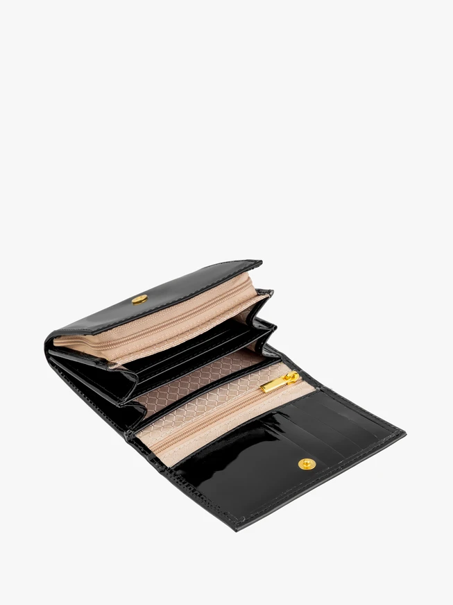 Schwarz lackierte Damenbrieftasche