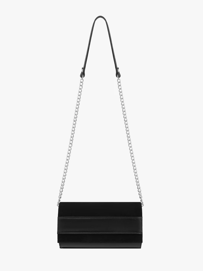 Schwarze Leder-Ketten-Clutch-Tasche
