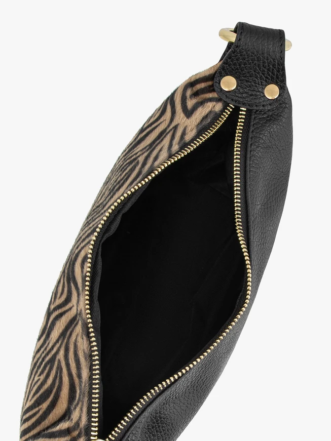 Handtasche mit schwarzem und beigem Tiermuster