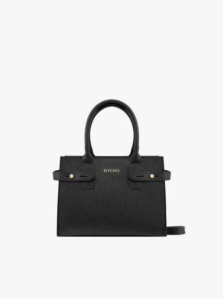 Black grain leather handbag