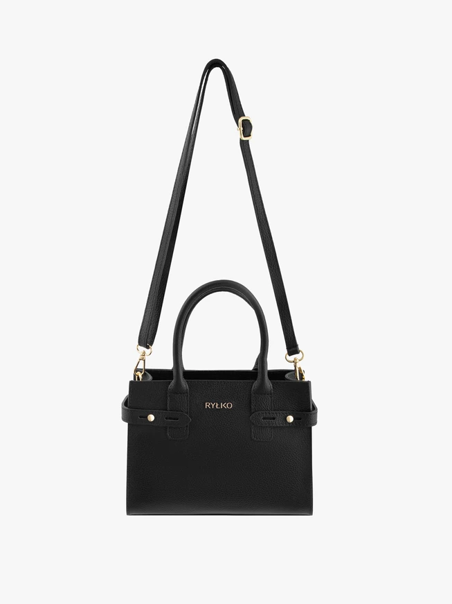 Schwarze Handtasche aus klassisch genarbtem Leder