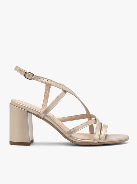Damen-Sandalen aus Platin mit kräftigem Absatz