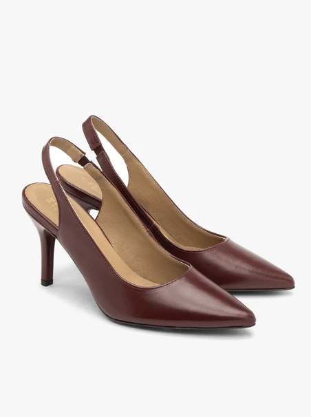 Bordowe czółenka slingback bez pięty