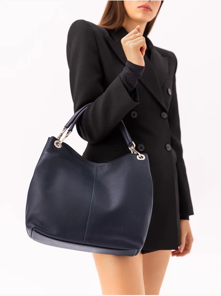 Navy leather shopper bag