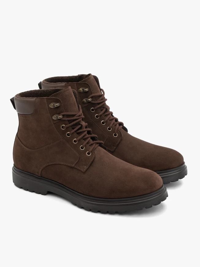 Dunkelbraune kombinierte Lederstiefel