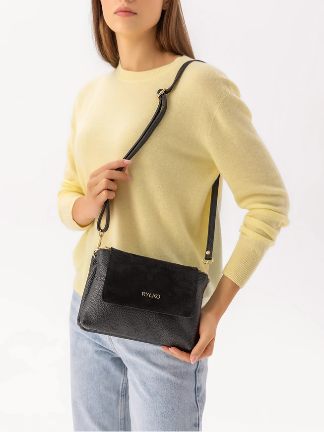 Kleine schwarze Handtasche aus Leder und Velours