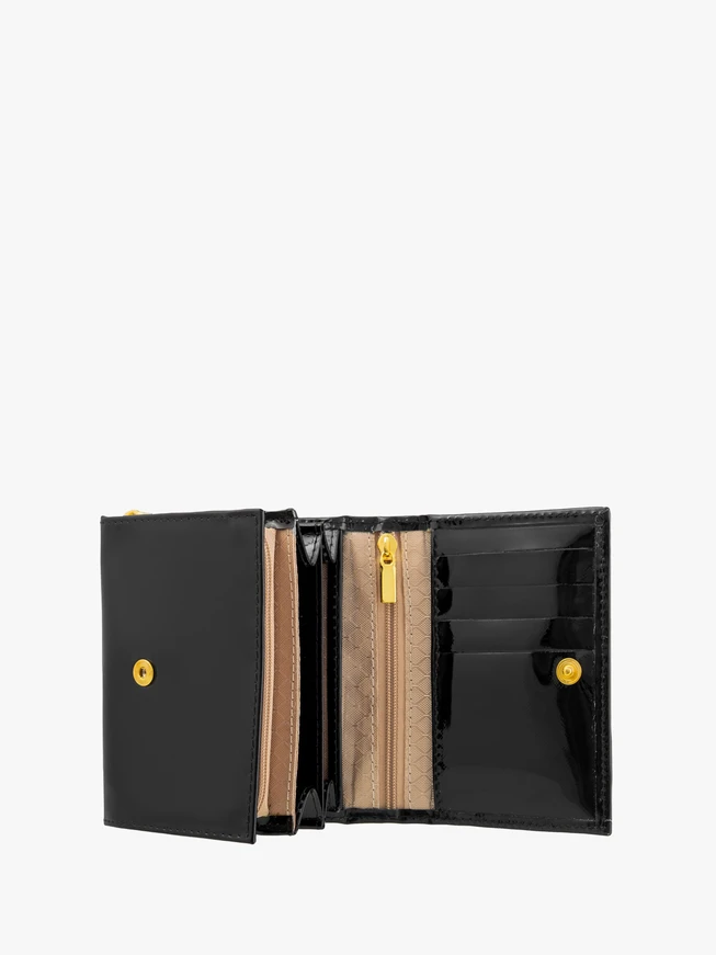 Schwarz lackierte Damenbrieftasche