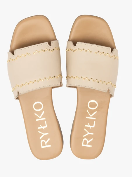 Cremefarbene Damen-Flip-Flops aus Leder
