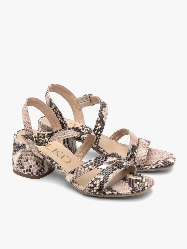 Damen Sandalen mit Schlangenhautmuster und Absatz