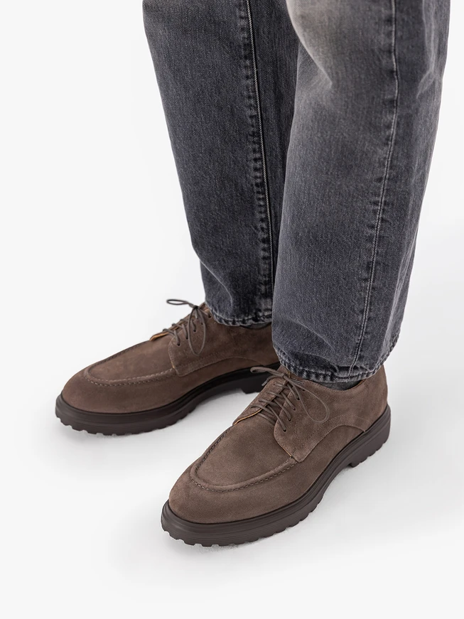 Grey suede lace-up shoes
