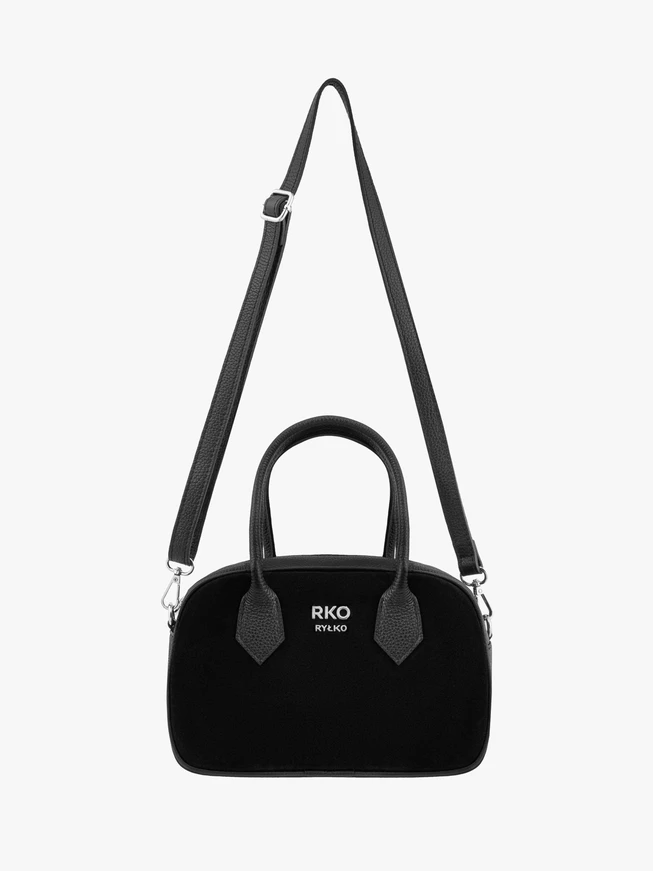 Kleine schwarze Handtasche aus Leder und Velours