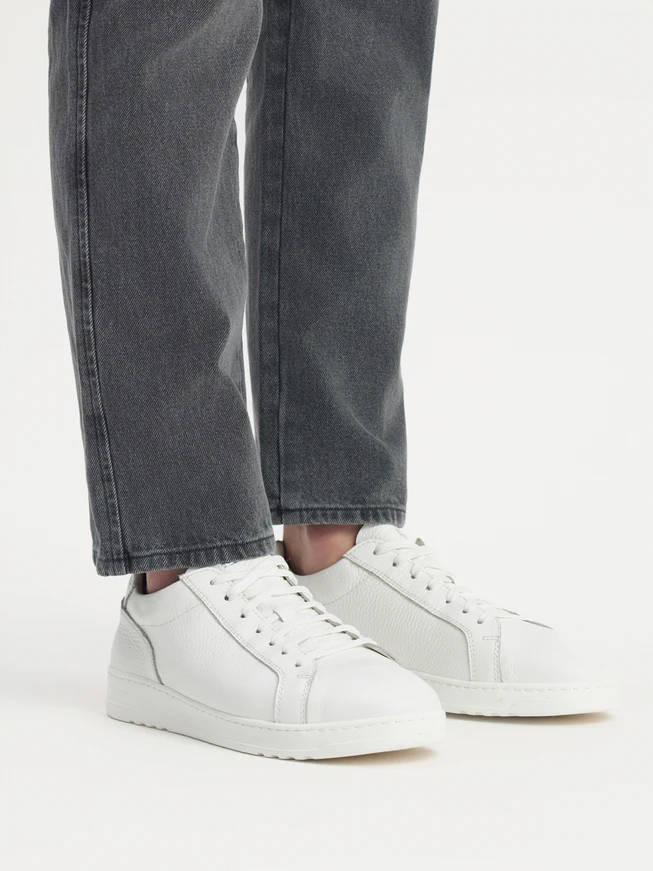White men’s leather shoes with light sole
