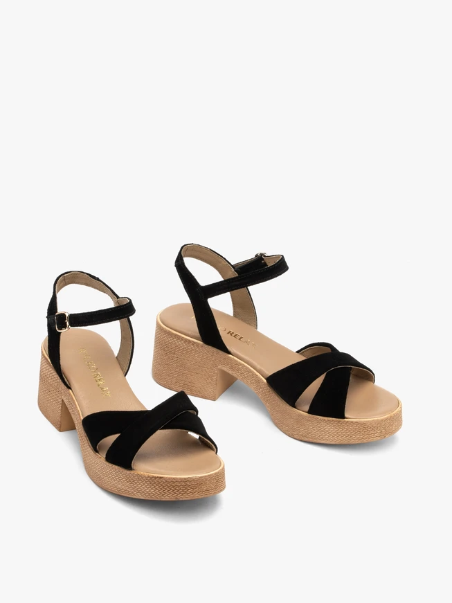 Schwarze Damen-Sandalen aus Veloursleder