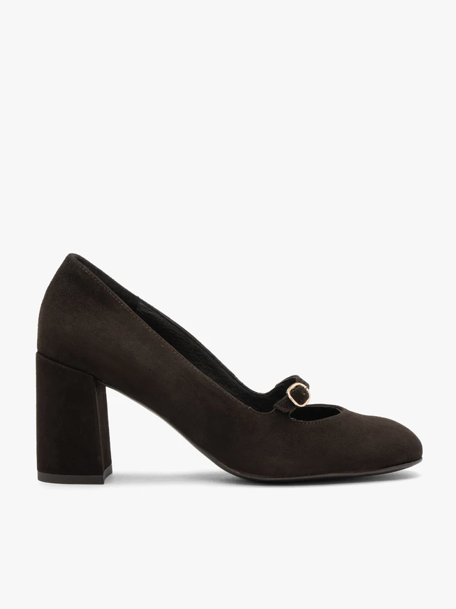 Braune Velours-Pumps mit Riemen