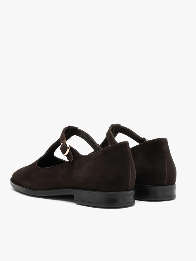 Dunkelbraune T-Bar-Ballerinas