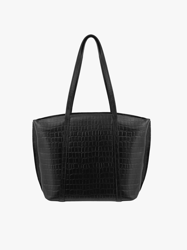 Schwarze Shopper-Tasche aus gemustertem Krokodilleder