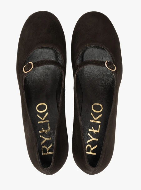 Braune Velours-Pumps mit Riemen