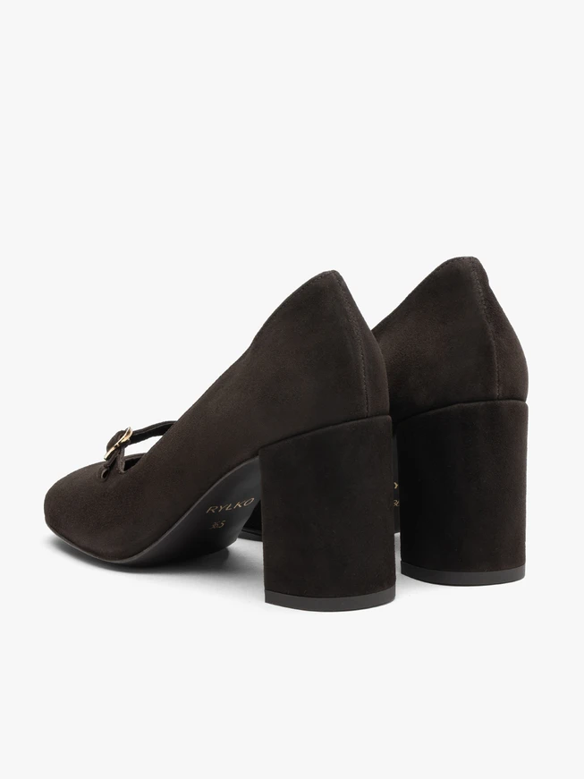 Braune Velours-Pumps mit Riemen
