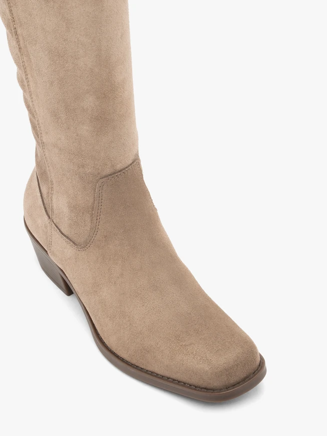 Stiefel aus grau-beigem Veloursleder