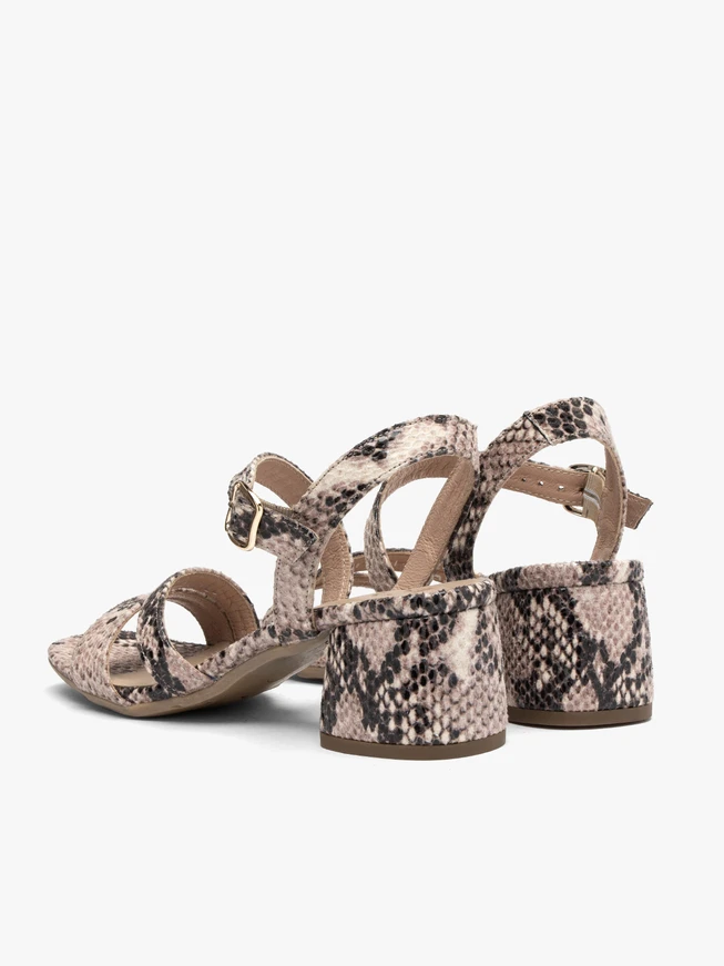 Damen Sandalen mit Schlangenhautmuster und Absatz