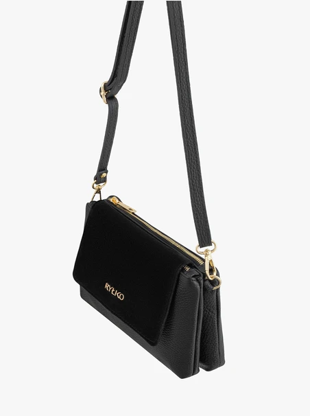 Kleine schwarze Handtasche aus Leder und Velours