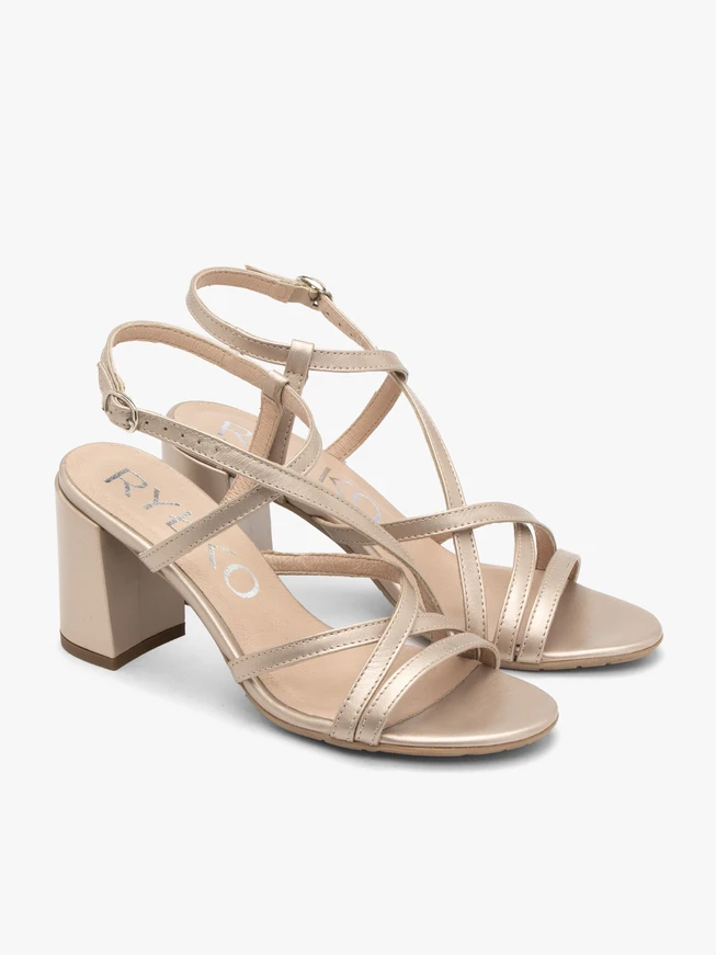 Damen-Sandalen aus Platin mit kräftigem Absatz