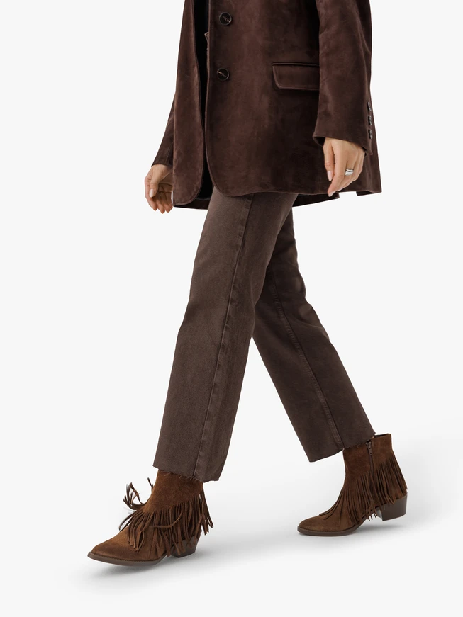 Braune Fransenstiefel aus Veloursleder