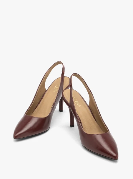 Bordowe czółenka slingback bez pięty