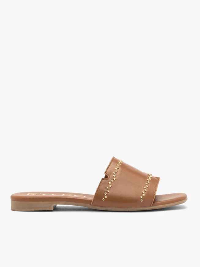 Light brown leather women’s slides