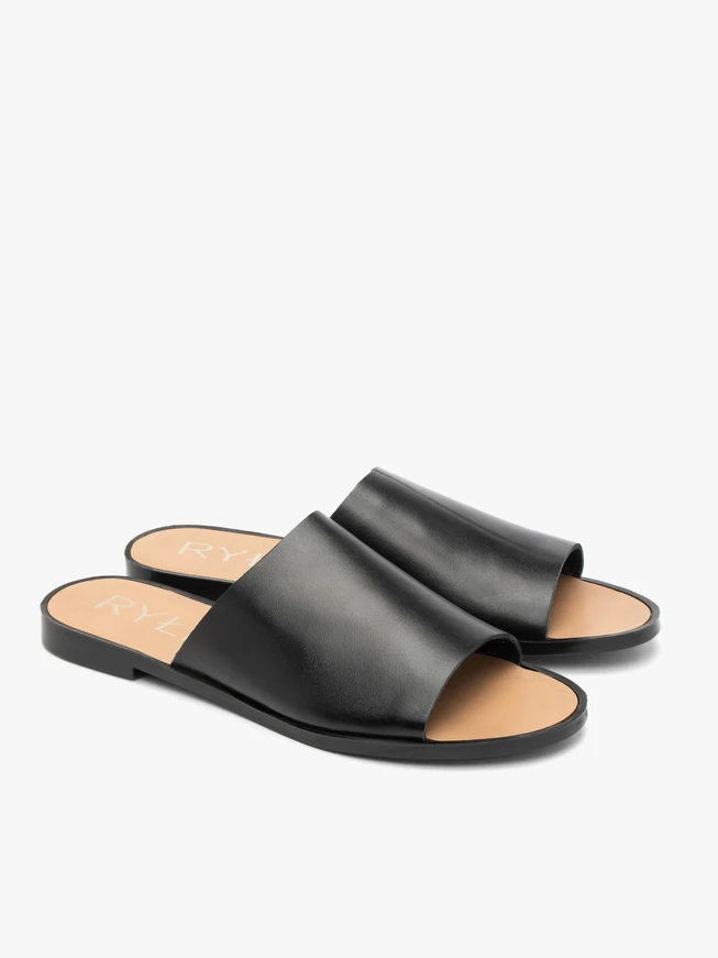 Schwarze minimalistische Flip-Flops aus genarbtem Leder