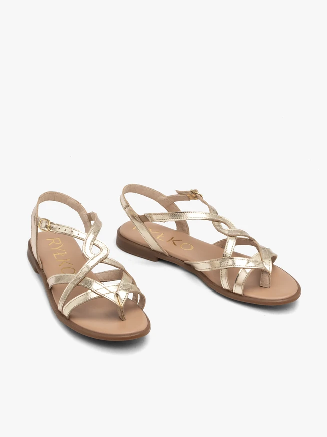 Flache Damen-Sandalen aus Platin