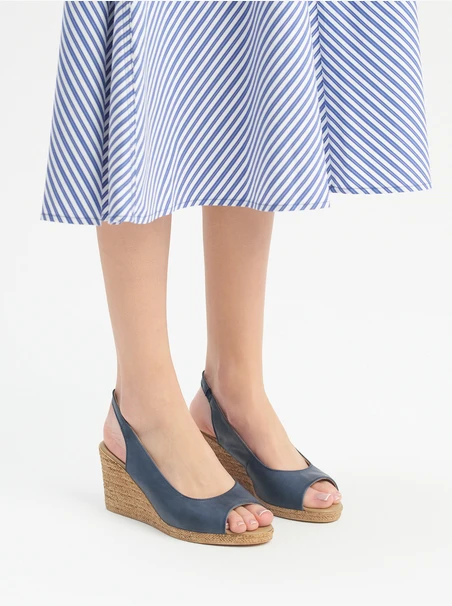 Marineblaue Damensandalen mit Schnurabsatz