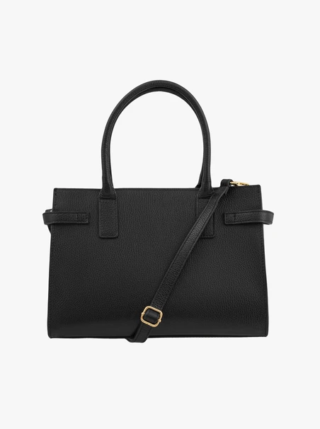 Large black structured leather handbag