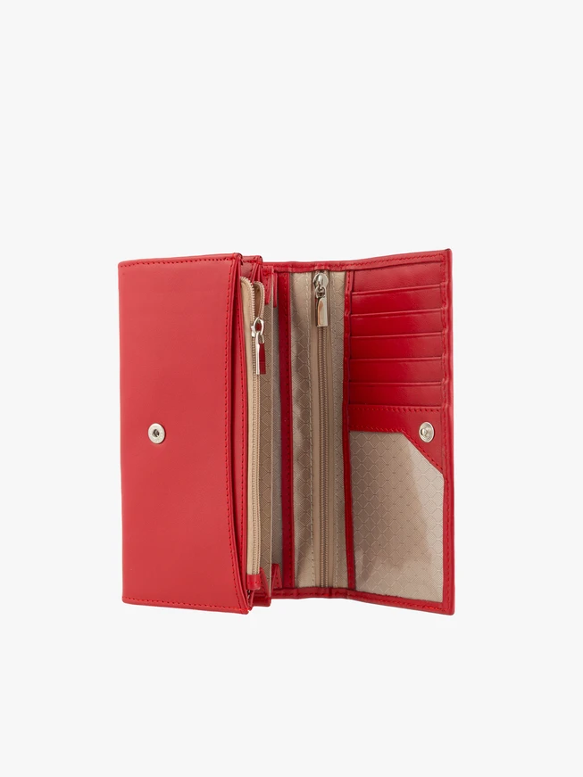 Czerwony skórzany portfel damski